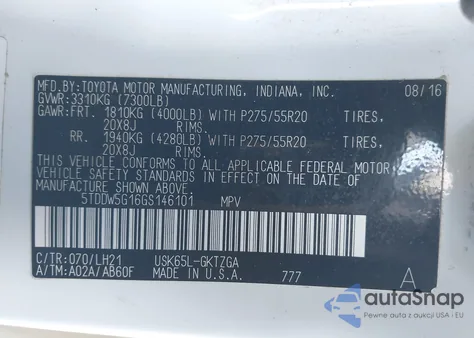 2016 Toyota Sequoia Platinum 5.7L V8 z USA, uszkodzony, nr VIN 5TDDW5G16GS146101